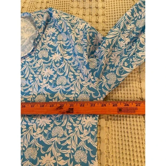 Womens Blouse Plus Size XL Blue Flowy Boho Peasant Bell Sleeve Casual Feminine - Picture 9 of 10